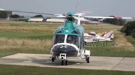 Charity Air Ambulance AW169 Helicopter Lifting From Helipad - UP CLOSE