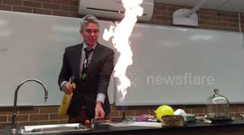 Dangers of party balloons shown off in fireball demonstration at Australian school