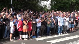 Fans from as far as US and New Zealand mark anniversary of Beatles’ Abbey Road photo