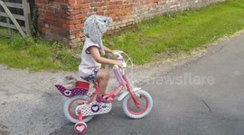 4-year-old takes her pet chicken for a bike ride