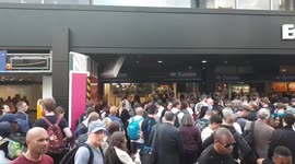Railway travellers not being let into Euston station