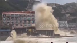 Typhoon Lekima hits China's Taizhou seeing waves reach the height of five-storey buildings