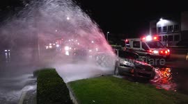 Driver smashes into fire hydrant, flooding California street