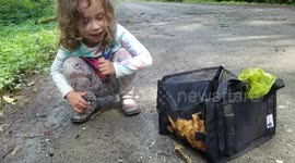 Sweet 5-year-old tries to feed banana slug mushrooms and huckleberries