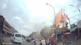 Dramatic moment petrol station explodes in Cambodia, injuring UK and US tourists