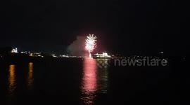 Brittany ferry arriving in to plymouth fireworks