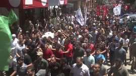 Funeral procession held for three Palestinians killed by Israeli shellfire in Gaza
