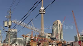 Construction cranes everywhere in Toronto as the condo building boom and gentrification intensifies and the rents and housing costs rise along with the cranes