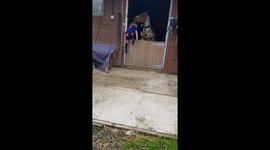 Harriett 4 years old climbs aboard a pony.