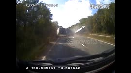 Motorists and pet dog survive horrific caravan crash in UK caught on dashcam