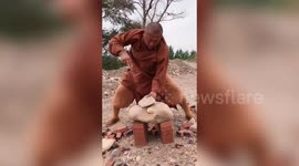 Kung fu monk uses two fingers to break cobblestone at Shaolin Temple