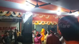 People enjoy the traditional hindu fastival in India kolkata