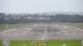plane landing sideways at BHX airport by jim connor