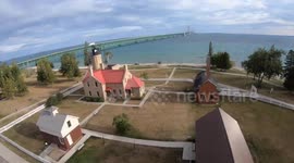 drone flight around mackinac bridge
