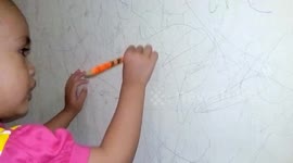 1.5 Years Old Children Distribute Hobbies Writing on the Wall Room.