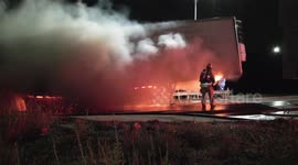 Driver of Semi Truck Carrying Subway Restaurant Products Dumps Trailer That Catches Fire and Becomes Fully Involved Blocking Roadway and Causing Off Ramp Closure