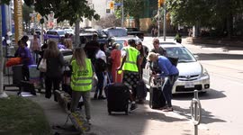 University students move into campus residence at Ryerson in Toronto as they prepare for back to school in September