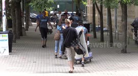 Toronto students moving into campus dorm at Ryerson university in preparation for back to school