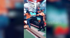 Hilarious:Virtual Reality experience goes wrong as girl bumps into television screen while playing game in northern India