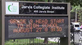 Toronto back to school sign at local high school in preparation for students heading back to class in September
