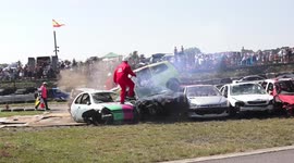 UK car jumping championships sees spectacular crashes