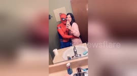 Spider-Fail! Hilarious moment boyfriend dressed as Spider-Man fails cool pose and sticks foot in toilet