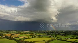 Beautiful Rainbow On Storm Captured by Drone