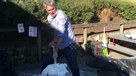 Science Teacher shovels Oobleck to the delight of his students