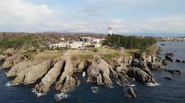 Drone shot at Tojinbo Cliffs in Fukui, Japan.