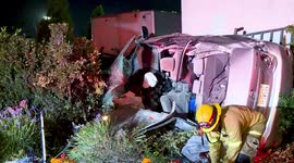 California rescue workers cut open crashed car to rescue injured occupants including infant
