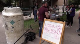 University of Toronto physics students serve up liquid nitrogen ice cream on campus during frosh week
