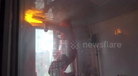 Firefighter uses flamethrower to clear huge swarm of bees in Chinese resident's kitchen