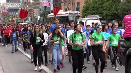 College and university students massive frosh week parade in Toronto to celebrate the start of the new school year this September.