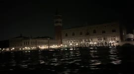 View of Venice from the canal at night