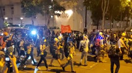 Hong Kong Police raise red warning flag, warning they will use force if protesters don't stop charging. But no one was charging police lines