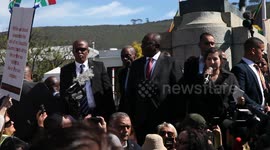 South African president Cyril Ramaphosa addresses a large crowd of people protesting against shocking incidence of abuse of women & children.