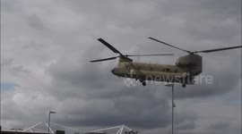 US Army helicopters land at London's ExCel for arms fair
