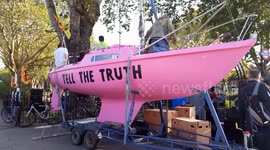 Extinction Rebellion’s pink boat returns to London’s streets in latest protests
