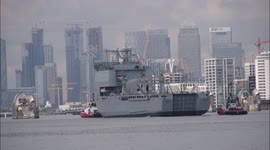 Massive RFA Lyme Bay arrives on River Thames for London International Shipping Week