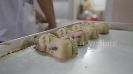 Chinese twin bakers make piggy-shaped mooncakes for upcoming Mid-Autumn Festival