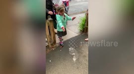 Incredible heartwarming video shows little girl with cerebral palsy walking into school for her first day