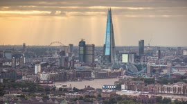 London skyline with the shard filmed at sunset with stunning light