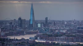London skyline with the shard filmed at sunset with stunning light