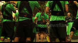 drumming group playing at a street festival in barcelona