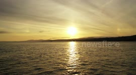 Drone camera captures sunset with sundogs in Ireland