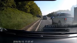 'Tailgating' van flips on its roof on UK dual carriageway