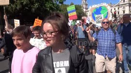 Climate change activists demand climate justice outside Parliament on day one of global climate change strikes in September 2019