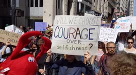 Newsflare Edit - NYC Climate Strike: Marchers carry signs on Broadway