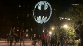 Bat Signal projected onto New York building for Batman Day 2019