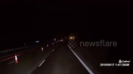 Truck driver falls asleep at the wheel and ends up on the wrong side of a lane closure.